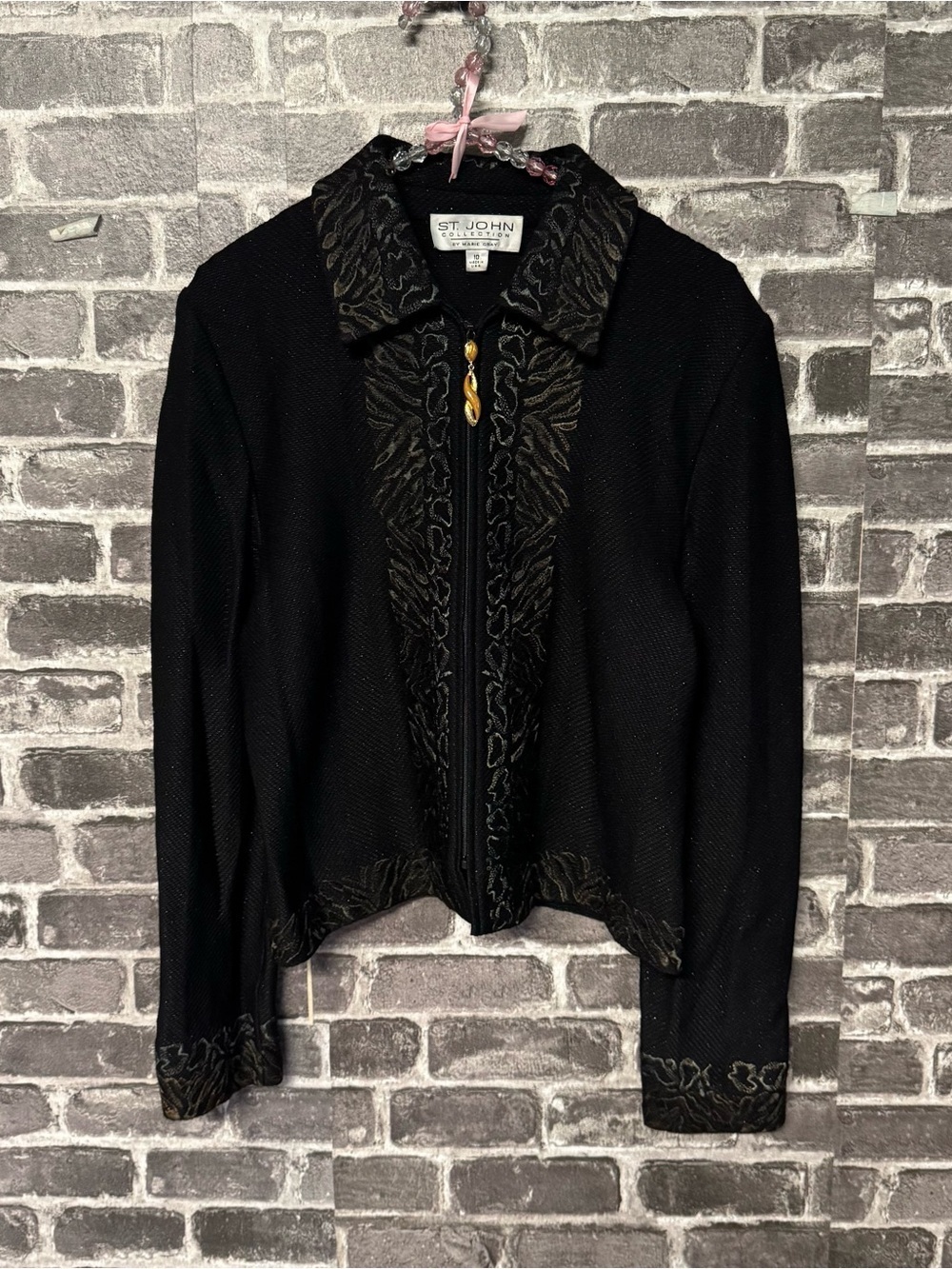 St. John Collection by Marie Gray blazer jacket black shimmer embroidery